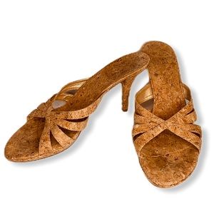 Stuart Weitzman Nude Cork Heel Sandals Mules